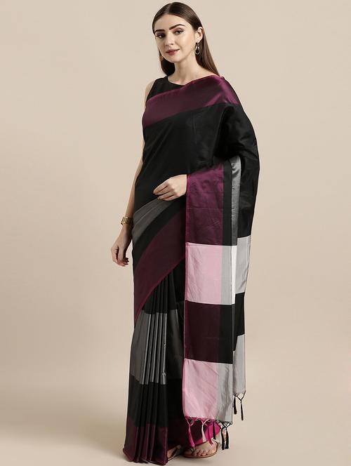 color block woven saree with blouse - 17511829 - Very Small Image - 1