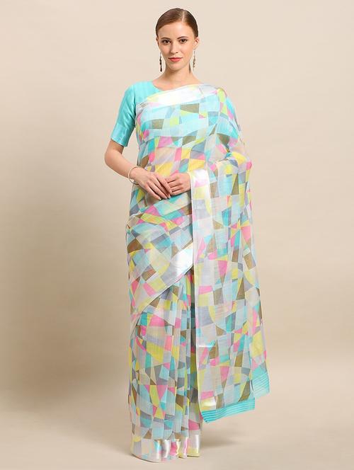 geometric printed saree with blouse - 17511843 - Very Small Image - 1