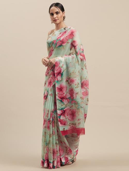 floral printed saree with blouse - 17511865 - Very Small Image - 1