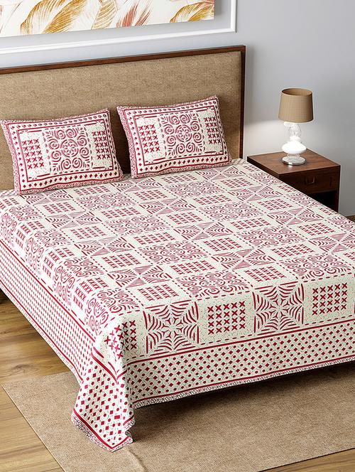 texstylers 100% cotton 220 tc jaipuri rajasthani print double bedsheet with 2 pillow covers - 17513547 - Very Small Image - 1