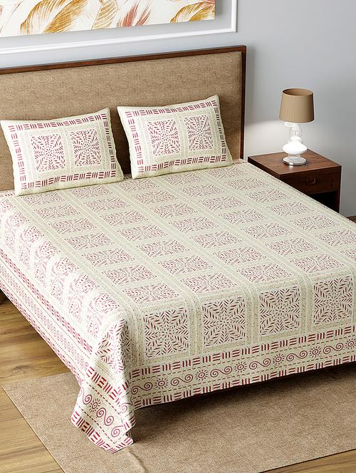 texstylers 100% cotton 220 tc jaipuri rajasthani print double bedsheet with 2 pillow covers - 17513550 - Very Small Image - 1