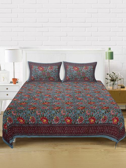 texstylers cotton 220 tc jaipuri rajasthani 180x108 inch super king bedsheet with 2 pillow covers - 17513602 - Very Small Image - 1