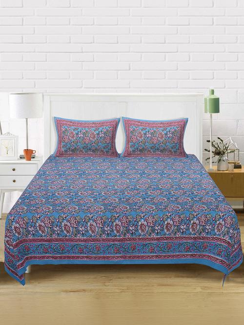 texstylers cotton 220 tc jaipuri rajasthani 180x108 inch super king bedsheet with 2 pillow covers - 17513607 - Very Small Image - 1