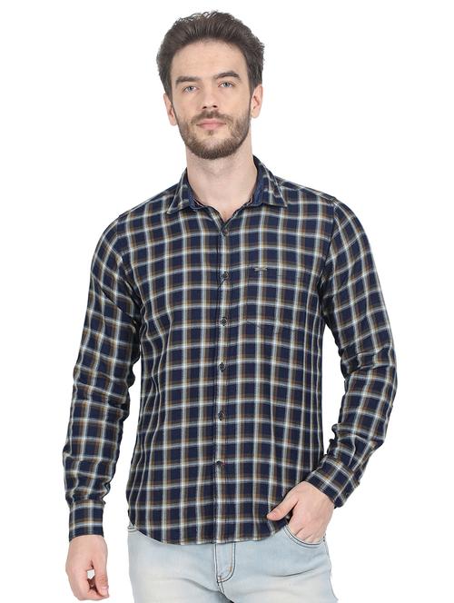 navy blue checkered casual shirt - 17513827 - Very Small Image - 1
