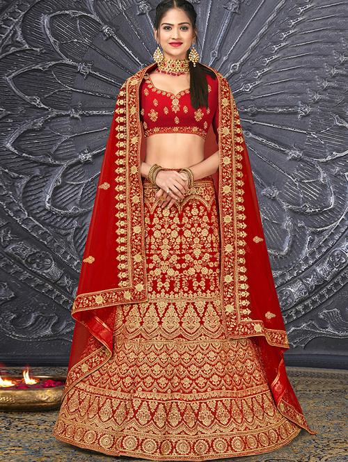 embroidered a-line lehenga - 17514130 - Very Small Image - 1
