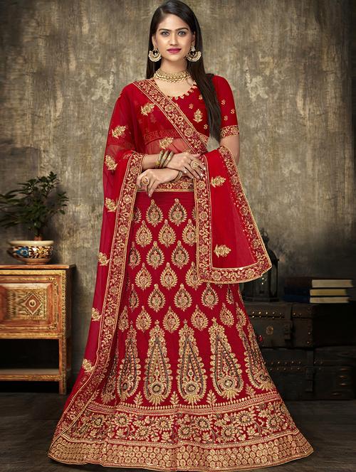 embroidered a-line lehenga - 17514138 - Very Small Image - 1