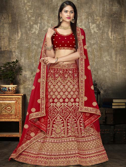 embroidered a-line lehenga - 17514142 - Very Small Image - 1