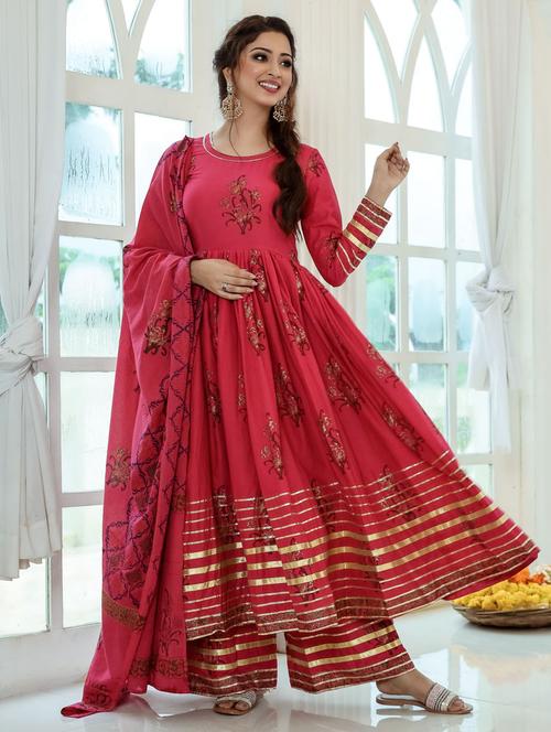 pink cotton suit set - 17514744 - Very Small Image - 1