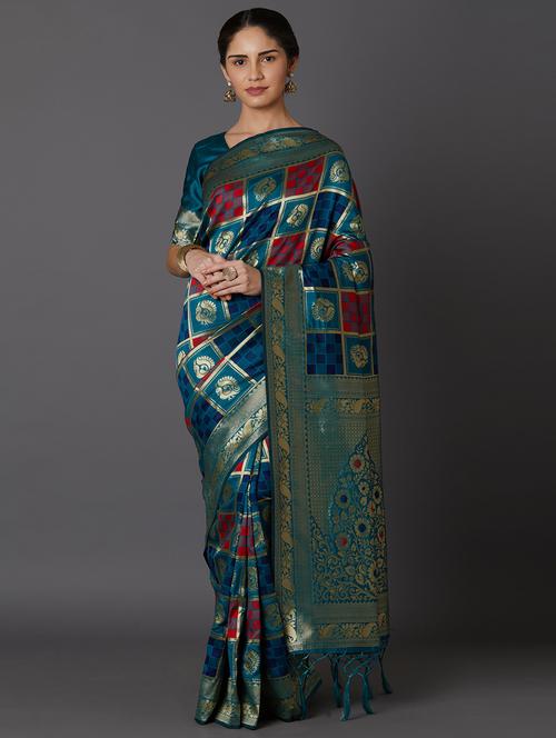 women's self design turquoise colored saree - 17515189 - Very Small Image - 1