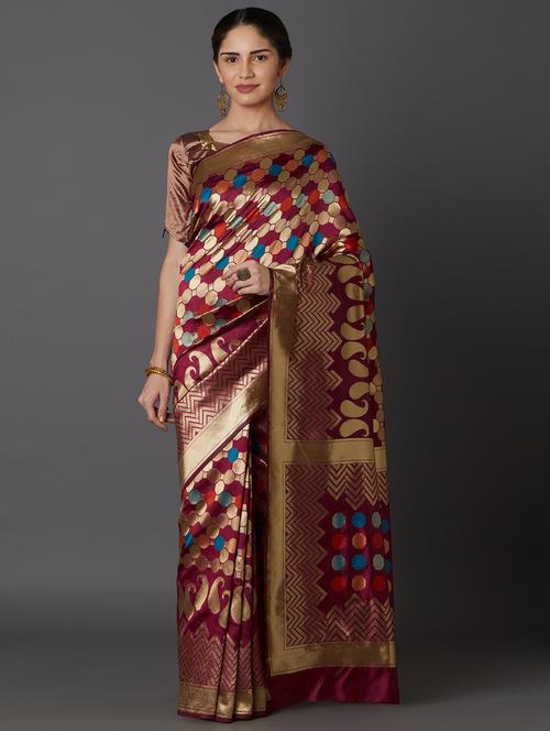 women's self design maroon colored saree - 17515191 - Very Small Image - 1