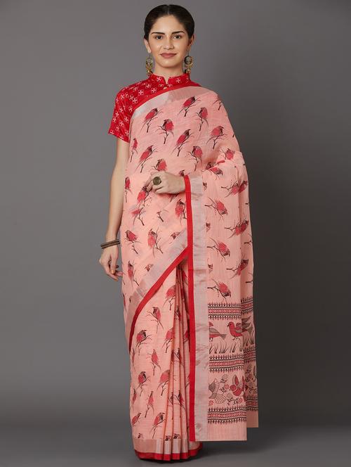 women's self design peach colored saree - 17515204 - Very Small Image - 1