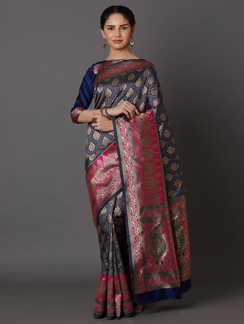 women's self design navy blue colored saree - 17515283 - Very Small Image - 1