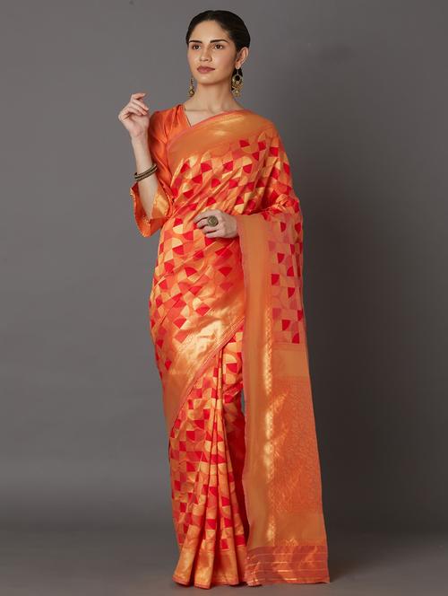 orange silk blend kanjivaram saree - 17515354 - Very Small Image - 1