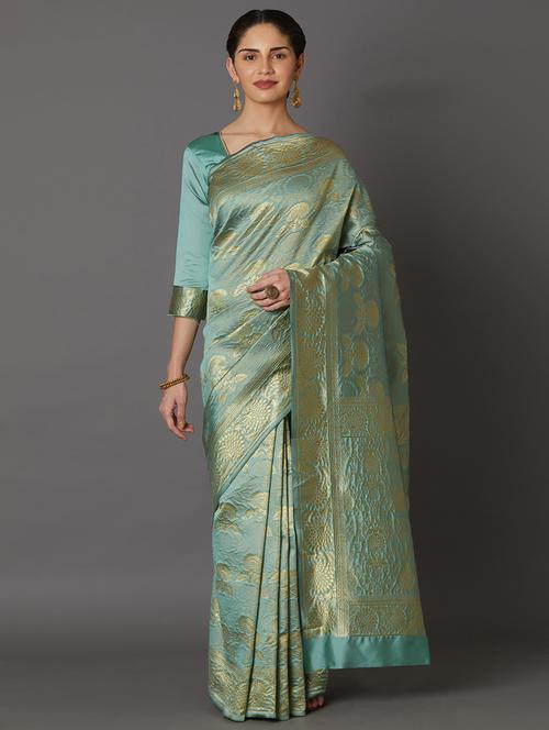 women's self design ai aqua colored saree - 17515376 - Very Small Image - 1