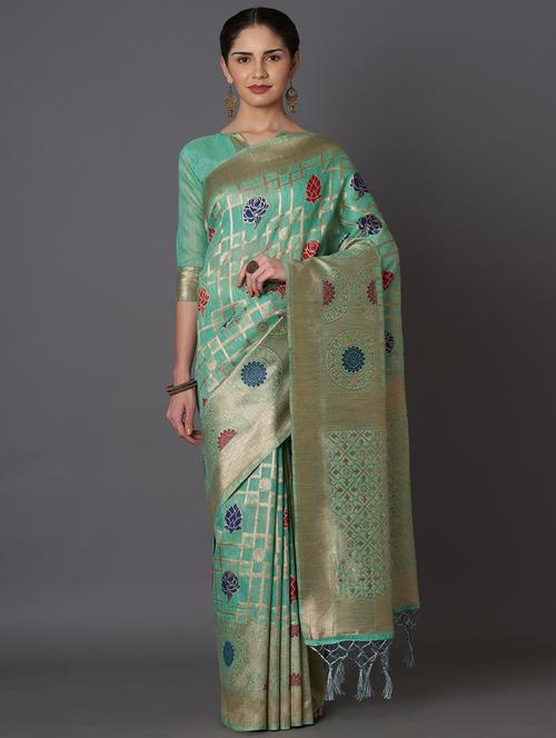 women's self design sea green colored saree - 17515395 - Very Small Image - 1