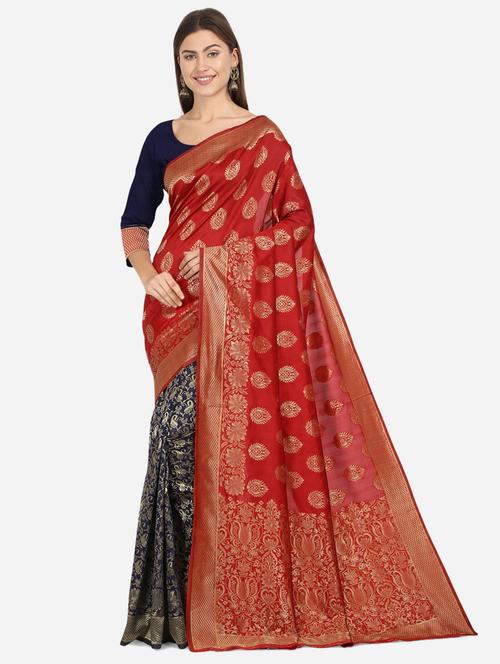 self design banarasi saree with blouse - 17515498 - Very Small Image - 1