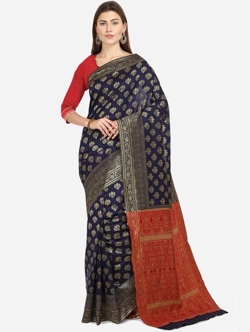 navy art silk banarasi saree - 17515500 - Very Small Image - 1