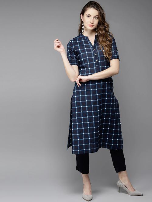 checks straight kurta - 17518041 - Very Small Image - 1