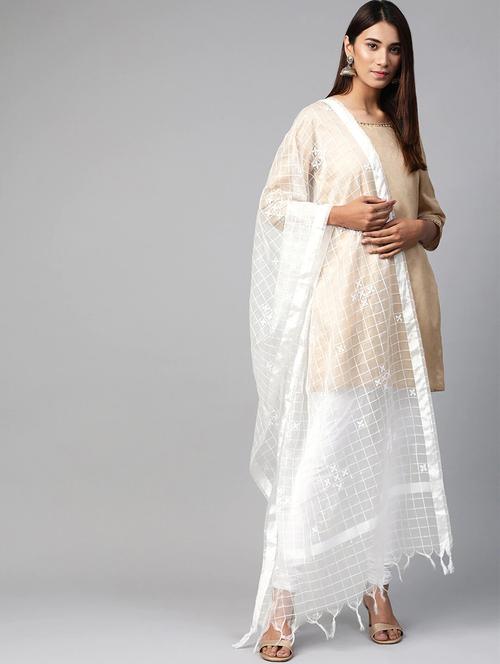 ada hand-embroidered white chikankari dupatta - 17518259 - Very Small Image - 1