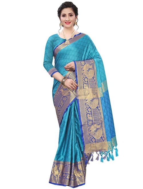 solid bordered saree with blouse - 17518280 - Very Small Image - 1