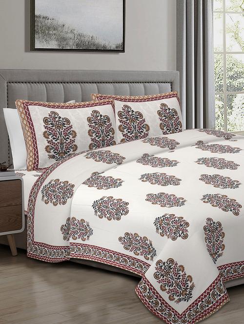 texstylers cotton 220 tc jaipuri rajasthani 108x108 inch super king bedsheet with 2 pillow covers - 17520230 - Very Small Image - 1