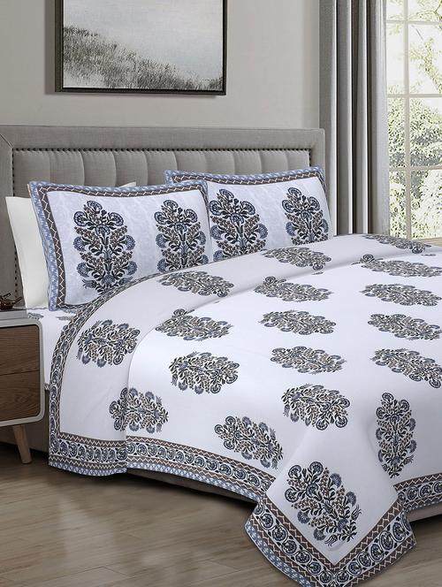 texstylers cotton 220 tc jaipuri rajasthani 108x108 inch super king bedsheet with 2 pillow covers - 17520231 - Very Small Image - 1