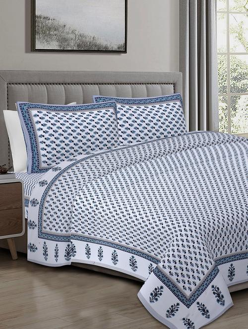 texstylers cotton 220 tc jaipuri rajasthani 108x108 inch super king bedsheet with 2 pillow covers - 17520232 - Very Small Image - 1