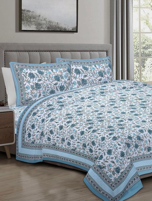 texstylers cotton 240 tc jaipuri rajasthani 108x108 inch super king bedsheet with 2 pillow covers - 17520260 - Very Small Image - 1
