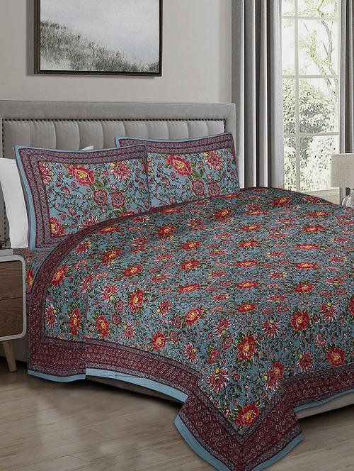 texstylers cotton 240 tc jaipuri rajasthani 108x108 inch super king bedsheet with 2 pillow covers - 17520306 - Very Small Image - 1