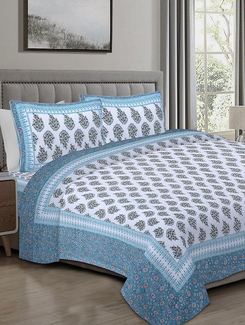 texstylers cotton 220 tc jaipuri rajasthani 108x108 inch super king bedsheet with 2 pillow covers - 17520314 - Very Small Image - 1