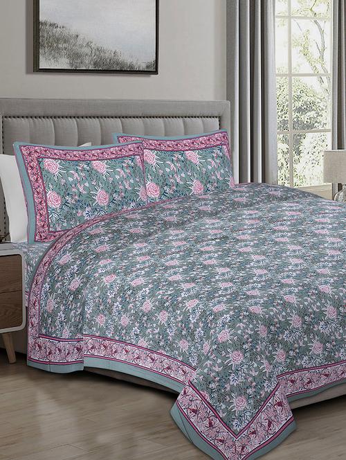 texstylers cotton 240 tc jaipuri rajasthani 108x108 inch super king bedsheet with 2 pillow covers - 17520320 - Very Small Image - 1