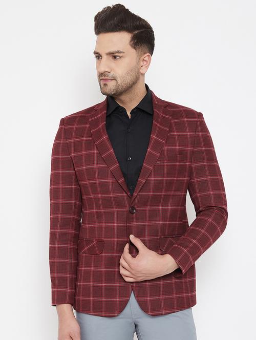maroon checkered single breasted casual blazer - 17521044 - Very Small Image - 1