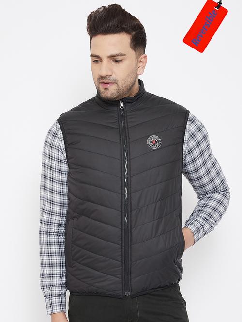 olive green color block reversible quilted jacket - 17521058 - Very Small Image - 1