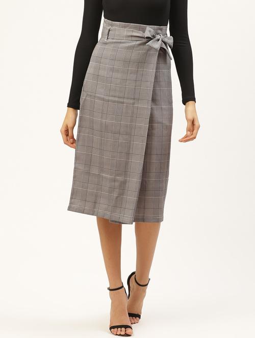 tie front checkered wrap skirt - 17521091 - Very Small Image - 1