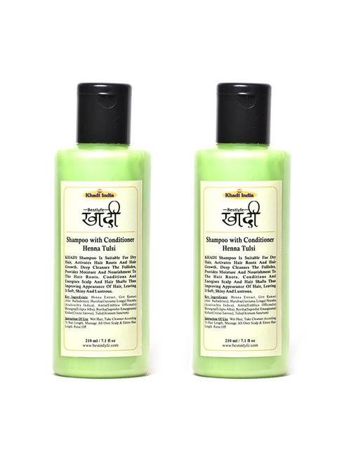 khadi india bestlyfe henna tulsi shampoo with conditioner (210x2)ml - 17521608 - Very Small Image - 1