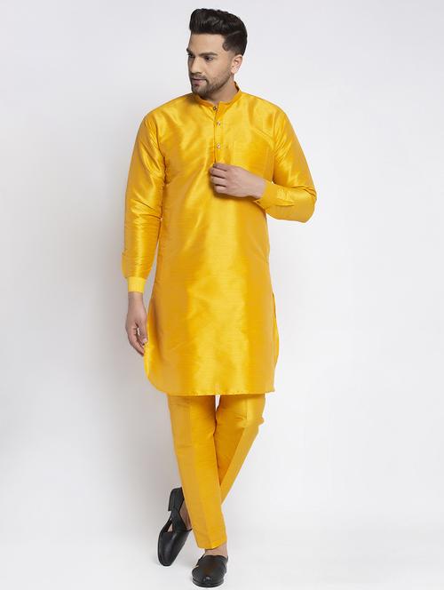 yellow solid kurta pyjama wear set - 17521658 - Very Small Image - 1