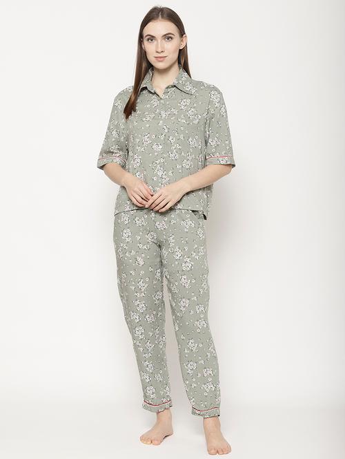 grey floral nightwear set - 17522054 - Very Small Image - 1