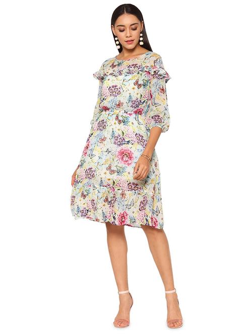 frill detail floral a-line dress - 17522707 - Very Small Image - 1
