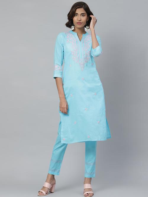 chikankari kurta pant set - 17523193 - Very Small Image - 1