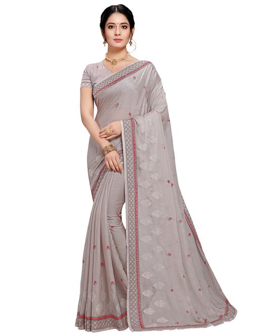 zari embroidered saree with blouse - 17523205 - Very Small Image - 1