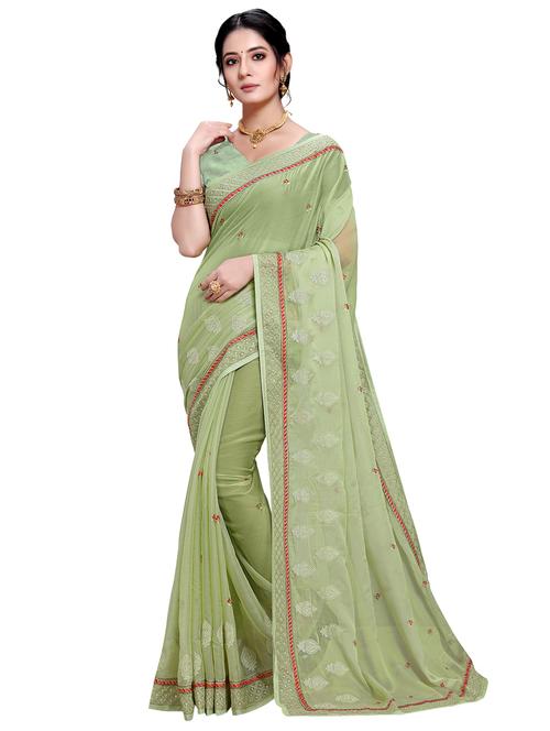 zari embroidered saree with blouse - 17523207 - Very Small Image - 1
