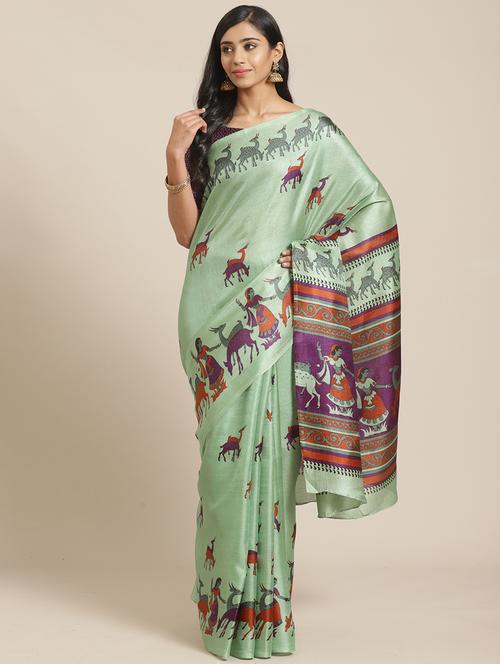 conversational printed saree with blouse - 17523770 - Very Small Image - 1