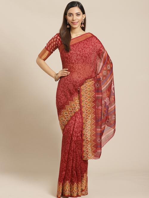 floral printed saree with blouse - 17523783 - Very Small Image - 1