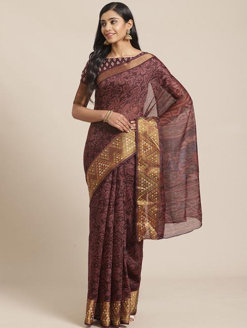 floral printed saree with blouse - 17523787 - Very Small Image - 1