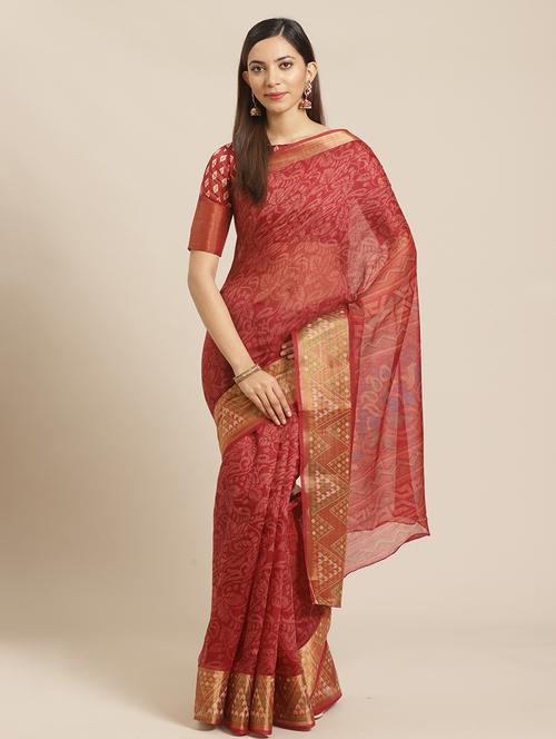 floral printed saree with blouse - 17523789 - Very Small Image - 1
