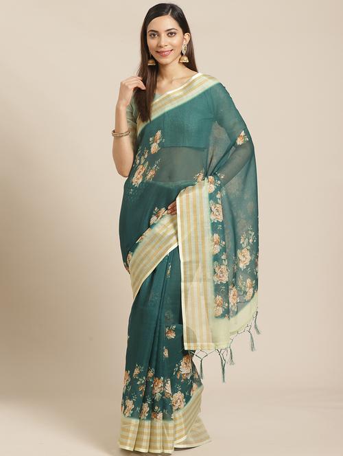 floral printed saree with blouse - 17523793 - Very Small Image - 1