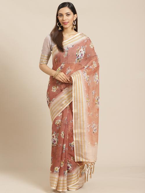 floral printed saree with blouse - 17523795 - Very Small Image - 1