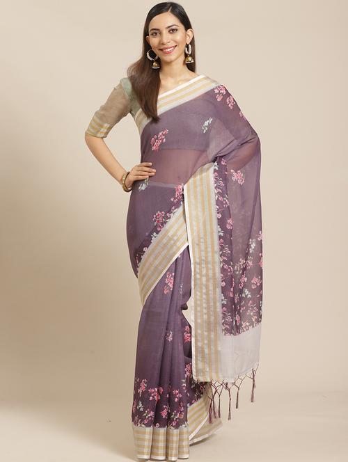 floral printed saree with blouse - 17523803 - Very Small Image - 1