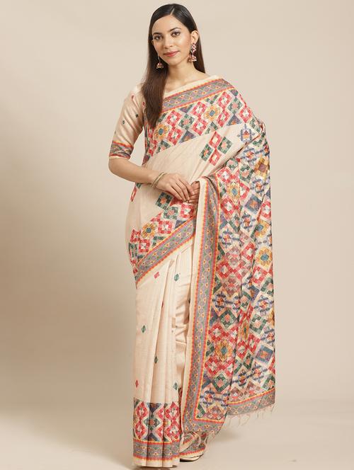 geometric printed saree with blouse - 17523843 - Very Small Image - 1