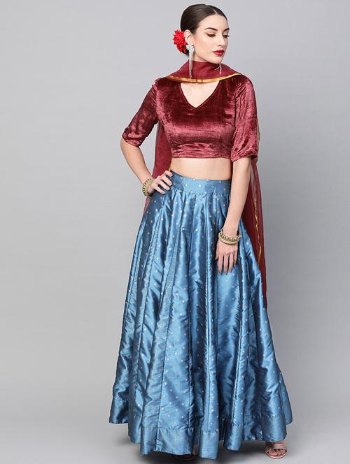 self design flared lehenga - 17524059 - Very Small Image - 1